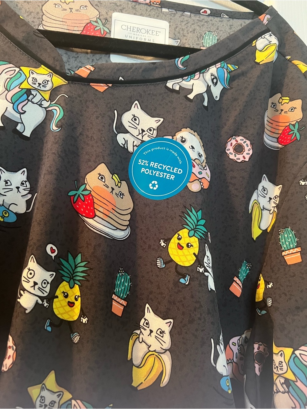 Cherokee Black Short Sleeve Tee with Colorful Cat & Food Print - Picture 2 of 4